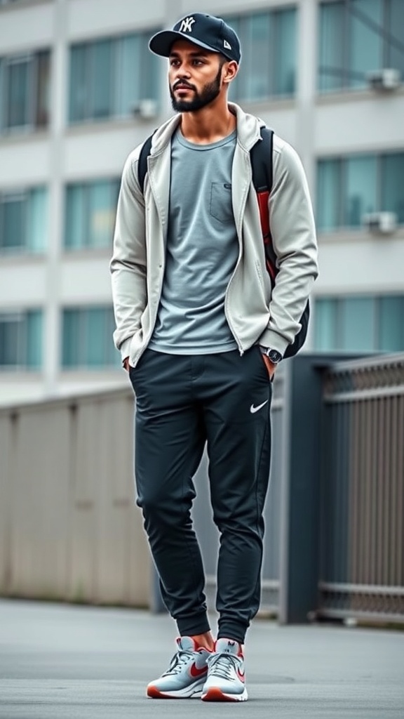 Curry 3Z7 shoes with a casual athletic outfit including joggers and a t-shirt.